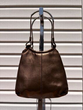 Vtg Y2K Brown Leather Slouchy Hobo Shoulder Bag Minimalist Soft Leather Purse